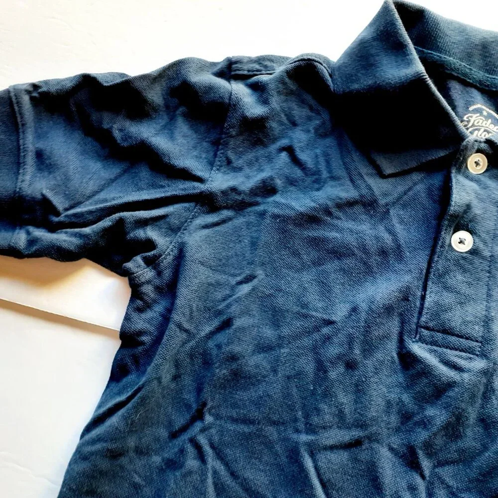 Boys School Uniform Polo Shirt Navy Blue Short Sleeve Faded Glory Size 6-7 New